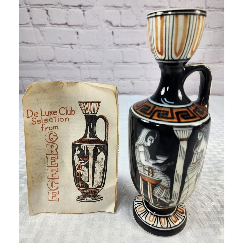 Vintage Greek Vase Grecian Oil Decanter Eageas and Themis Ceramic Pottery Art